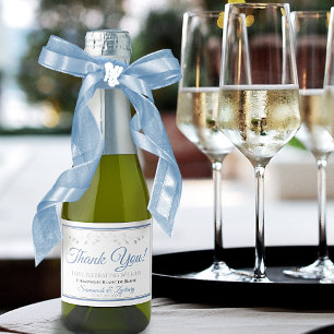 Etiquetas Para Vinos Espumosos Boda Elegante Azul y Gris Gracias Mini
