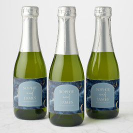 Etiquetas Para Vinos Espumosos Boda Elegante Cielo Estrellado de Oro Azul