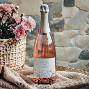 Etiquetas Para Vinos Espumosos Boda elegante de prado de flores silvestres rosa p