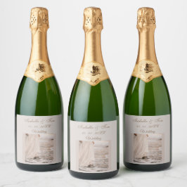 Etiquetas Para Vinos Espumosos Boda en la Playa Costera, Personalizado Suave y Ne