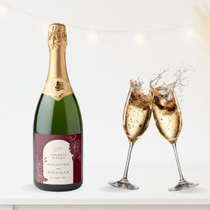 Etiquetas Para Vinos Espumosos Boda floral de Borgoña profundo con arco de marfil