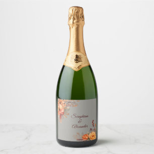 Etiquetas Para Vinos Espumosos Boda floral de color de agua de otoño