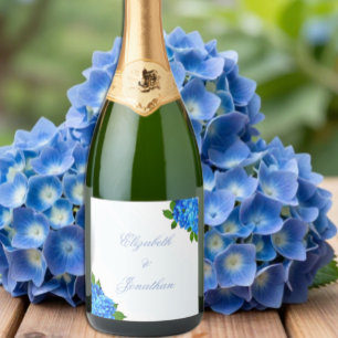 Etiquetas Para Vinos Espumosos Boda floral de Hortensia Azul