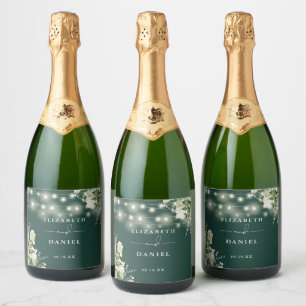 Etiquetas Para Vinos Espumosos Boda Floral de String Lights Emerald Greenery