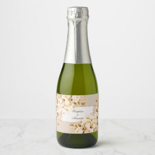 Etiquetas Para Vinos Espumosos Boda floral elegante en oro y marfil