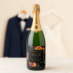 Etiquetas Para Vinos Espumosos Boda floral naranja óxido burgundy oscuro y melanc