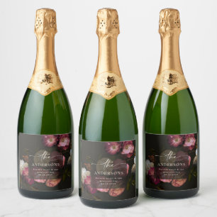Etiquetas Para Vinos Espumosos Boda floral oscura romántica moderna