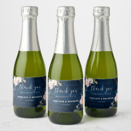 Etiquetas Para Vinos Espumosos Boda Geométrico Rosado Rubor azul de la Marina Rus