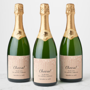 Etiquetas Para Vinos Espumosos Boda Glam Peachy Brillante con Purpurina