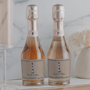 Etiquetas Para Vinos Espumosos Boda Kraft de borde de faro blanco azul