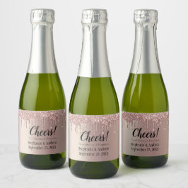 Etiquetas Para Vinos Espumosos Boda Mini Glitter Goteo Oro Rosa