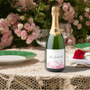 Etiquetas Para Vinos Espumosos Boda minimalista con flores silvestres rosadas y b