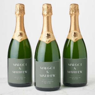 Etiquetas Para Vinos Espumosos Boda minimalista escandinava verde musgo oscuro