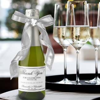 Etiquetas Para Vinos Espumosos Boda minimalista Gracias Mini Blanco y Negro