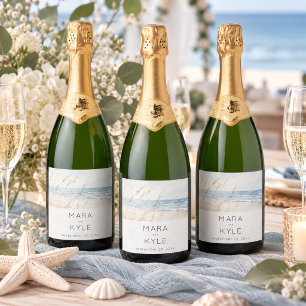 Etiquetas Para Vinos Espumosos Boda moderna en la playa con acuarela