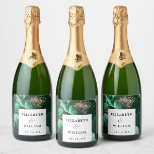 Etiquetas Para Vinos Espumosos Boda moderno elegante con flores de oro verde esme