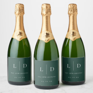Etiquetas Para Vinos Espumosos Boda Monograma Minimalista Verde Esmeralda