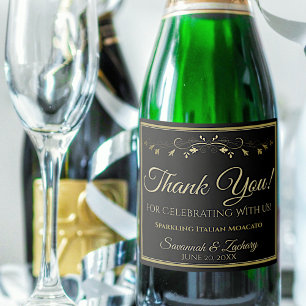 Etiquetas Para Vinos Espumosos Boda negro dorado Gracias Frasco de vino esparcido