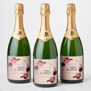Etiquetas Para Vinos Espumosos Boda rosa oro burgundy monograma de geo floral