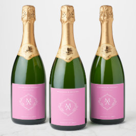 Etiquetas Para Vinos Espumosos Boda rosado de monograma floral de diamante