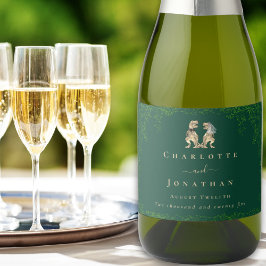 Etiquetas Para Vinos Espumosos Boda temática de dinosaurios verde oscuro