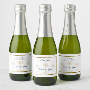 Etiquetas Para Vinos Espumosos Boda Tropical Elegante Palma Blanca Marina Dorada