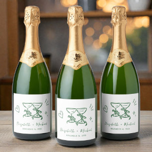 Etiquetas Para Vinos Espumosos Boda Verde Caprichosa Dibujada a Mano