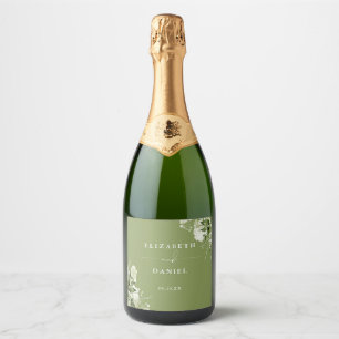 Etiquetas Para Vinos Espumosos Boda Verde Musgo Floral Elegante