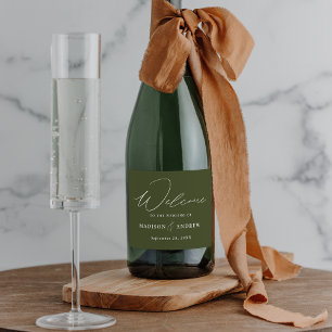 Etiquetas Para Vinos Espumosos Boda verde oliva con escritura elegante moderna