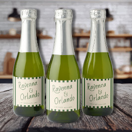 Etiquetas Para Vinos Espumosos Bodas Retro Minimalistas con Rayas Verde Botella