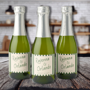 Etiquetas Para Vinos Espumosos Bodas Retro Minimalistas con Rayas Verde Botella