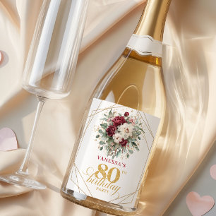 Etiquetas Para Vinos Espumosos Bohemian Blush Borgoña Champagne de 80 cumpleaños