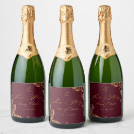 Etiquetas Para Vinos Espumosos Boho elegante | Boda de otoño de oro de Borgoña