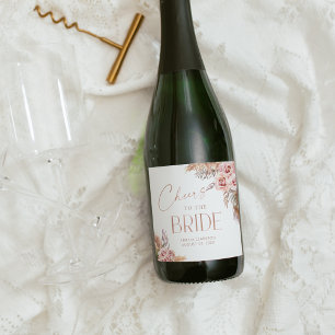 Etiquetas Para Vinos Espumosos Boho Floral Pampas Rosa Dorado Cheers