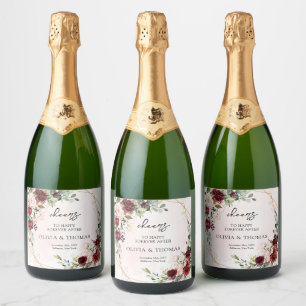 Etiquetas Para Vinos Espumosos Boho moderno burgundy floral de oro geométrico