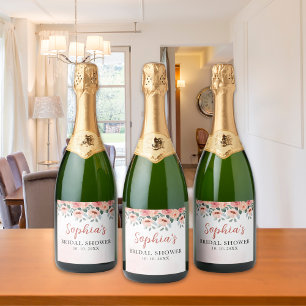 Etiquetas Para Vinos Espumosos Boho Pink Floral Bridal Shower Party