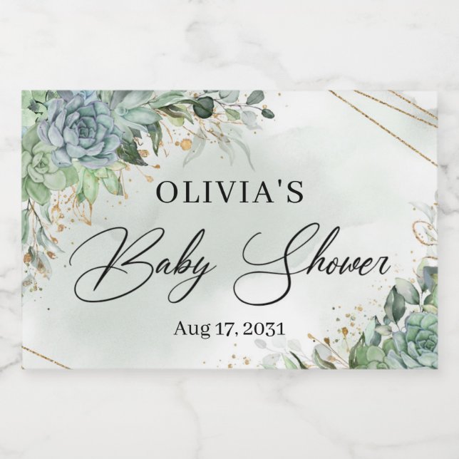 Etiquetas Para Vinos Espumosos Boho suculenta la vegetación eucalipto marco dorad (Etiqueta única)