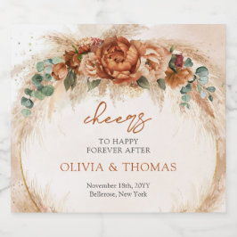 Etiquetas Para Vinos Espumosos Boho Terracotta y flores borgoñas pampas pasto