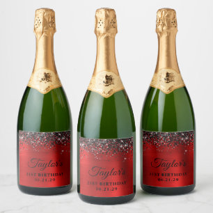 Etiquetas Para Vinos Espumosos Borde Superior de Purpurina Negra Top Rojo Foil Cu