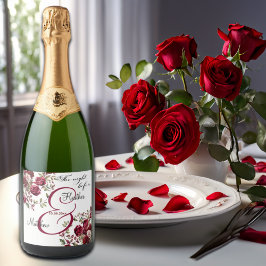 Etiquetas Para Vinos Espumosos Borgoña Floral moderna Boda "La noche antes"