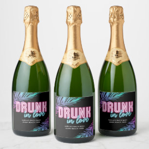 Etiquetas Para Vinos Espumosos Borracha Enamorada Neon Azul y Rosa Tropical Despe