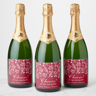 Etiquetas Para Vinos Espumosos Botánicas Blancas en Navidad de Arándano