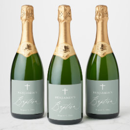 Etiquetas Para Vinos Espumosos Botella de vino espumoso de bautizo con cruz verde
