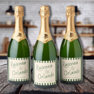 Etiquetas Para Vinos Espumosos Botella Verde Rayas Retro Minimalista Boda