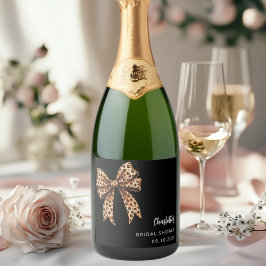 Etiquetas Para Vinos Espumosos Bow leopard print black Bridal Shower
