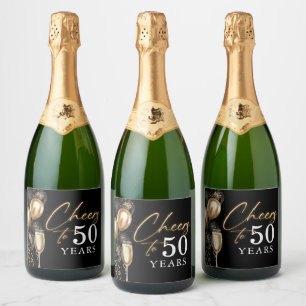 Etiquetas Para Vinos Espumosos Brindis por 50 años globos negros y dorados