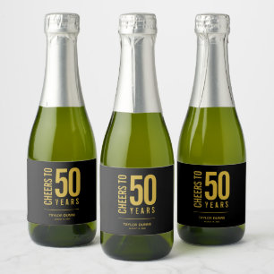 Etiquetas Para Vinos Espumosos Brindis por 50 años negro y dorado