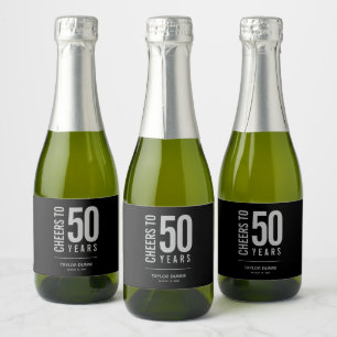 Etiquetas Para Vinos Espumosos Brindis por 50 años negro y plata