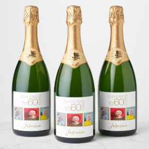 Etiquetas Para Vinos Espumosos Brindis por 60 años 3 Fotos Marco Dorado Elegante
