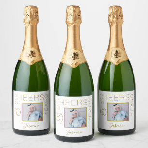 Etiquetas Para Vinos Espumosos Brindis por 60 años Foto Elegante de Oro Blanco